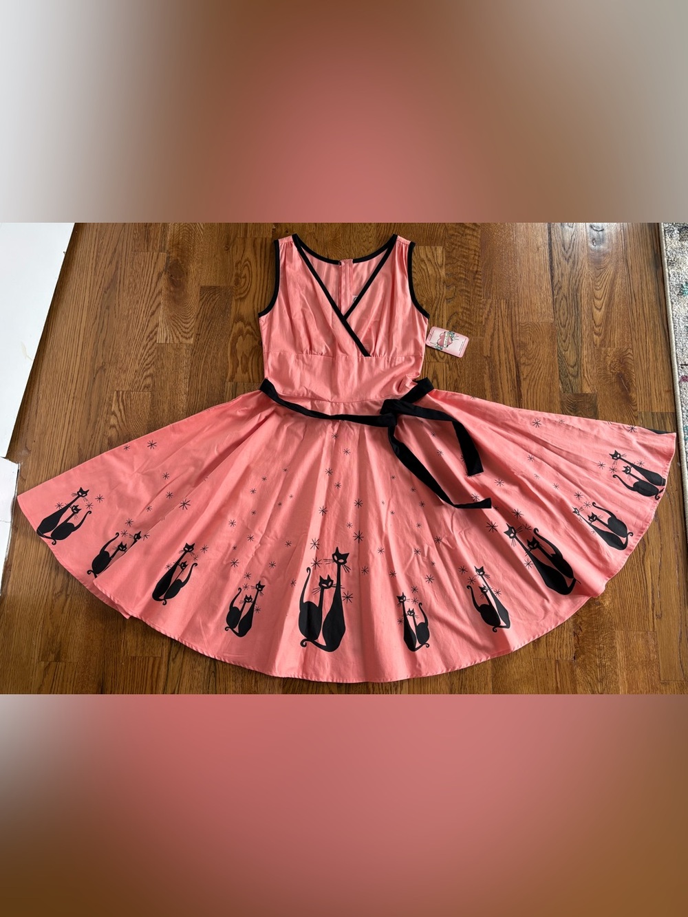 NWT Heart of Haute El Gato Gomez Serena Dress Coral Cats Retro Circle Skirt S